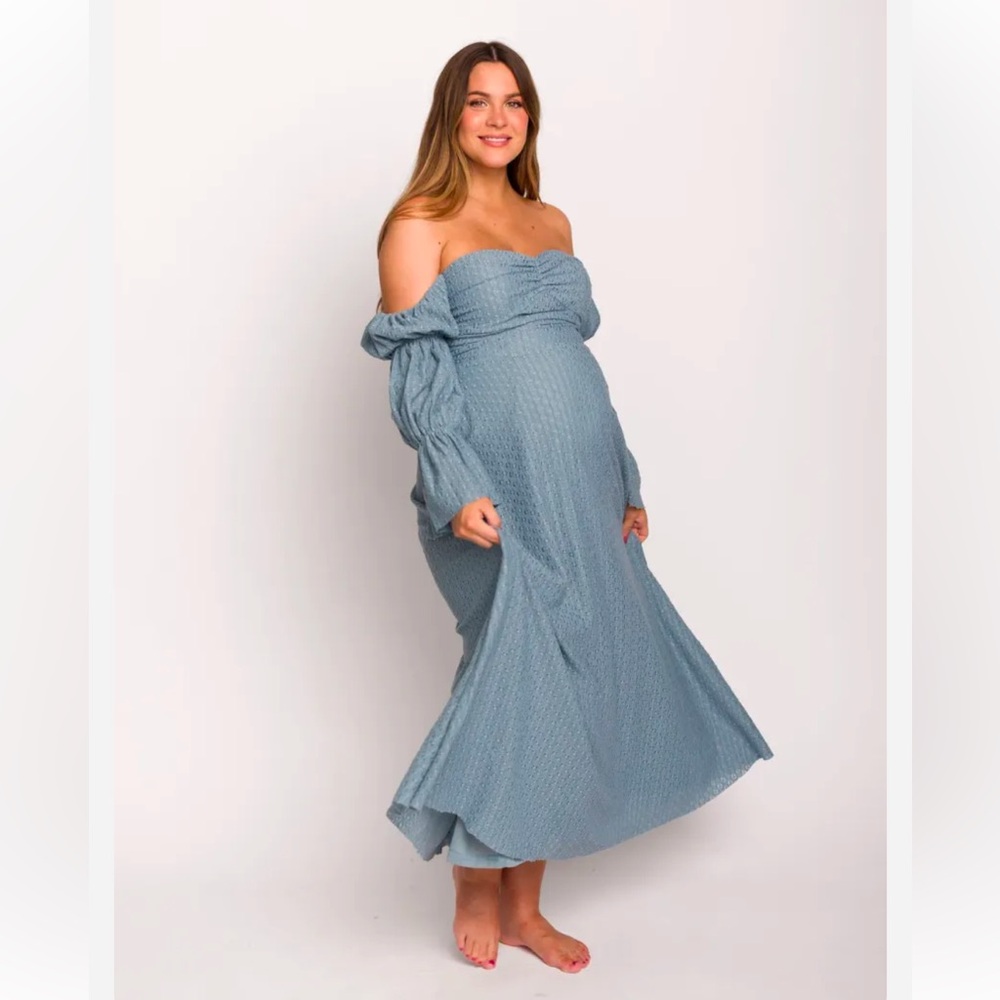 Corrine Tiered Sleeve Maxi Dress with Pockets in Dusty Sky - Bump Friendly